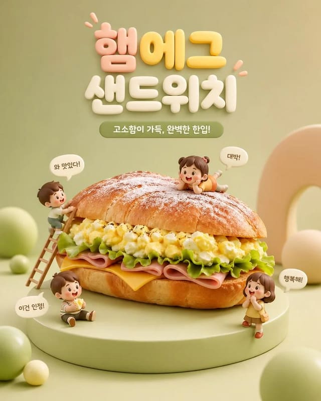 Oversized Sandwich 3D Food Advertisement with Chibi Characters