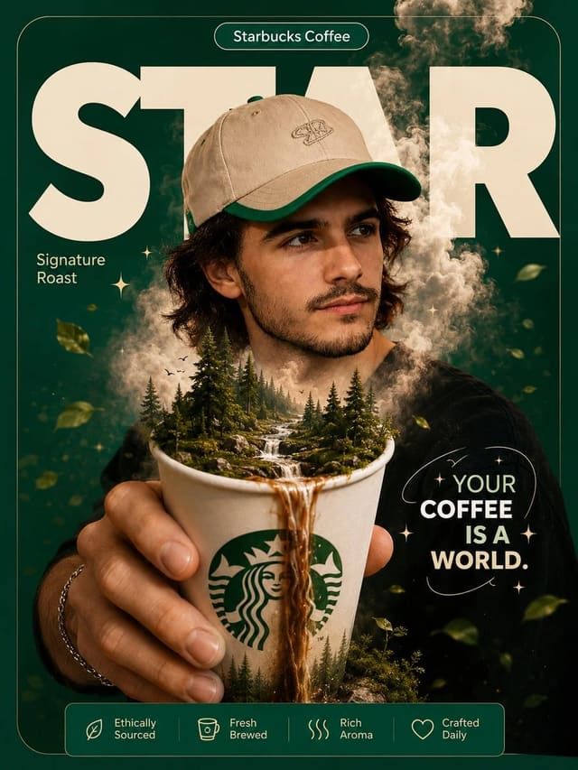 Surreal Starbucks Coffee World Poster