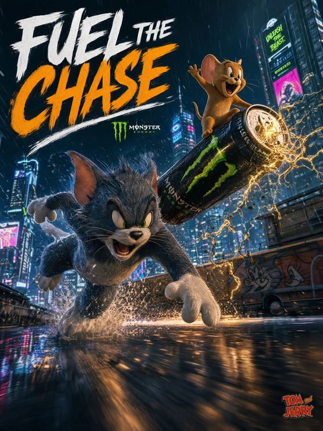 Tom and Jerry x Monster Energy Rooftop Chase Poster