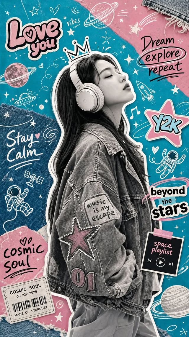 Y2K scrapbook collage music poster prompt