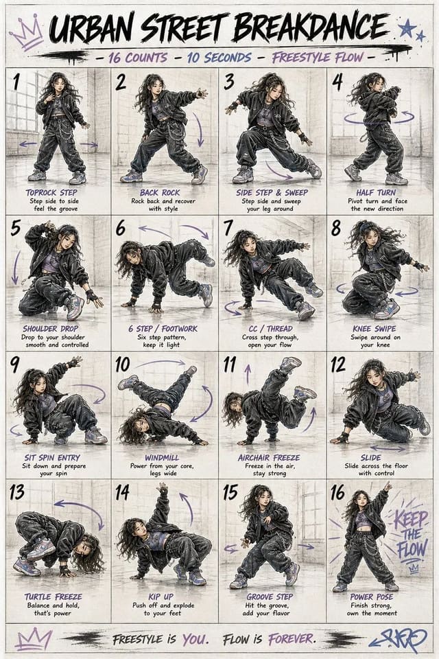 16-Count Urban Breakdance Choreography Sheet