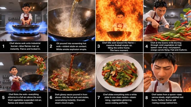 Fiery Pixar-Style Wok Chef Storyboard Animation
