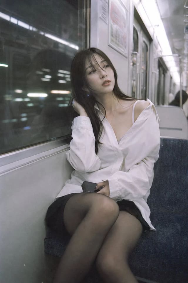 Late-Night Japanese Idol Portrait on a Train