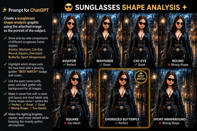 GPT Image 2 sunglasses shape analysis comparison graphic