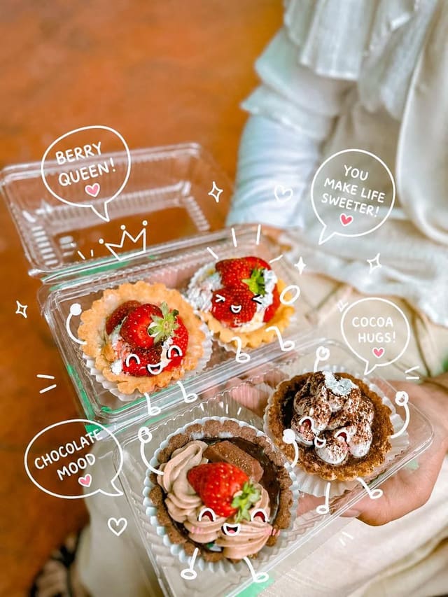Kawaii Dessert Café Food Photo with Cartoon Doodle Overlays