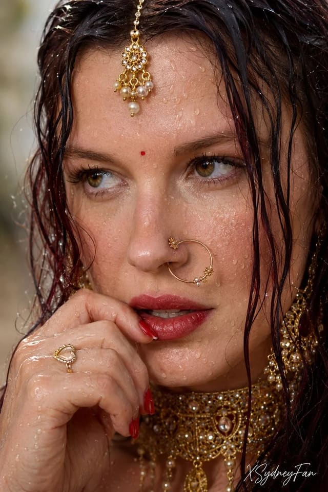 Wet gold bridal close-up portrait