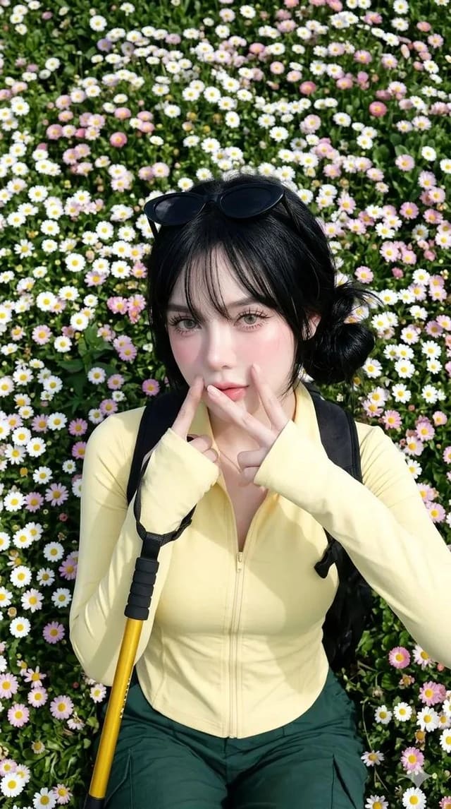 Photorealistic spring portrait in a daisy field