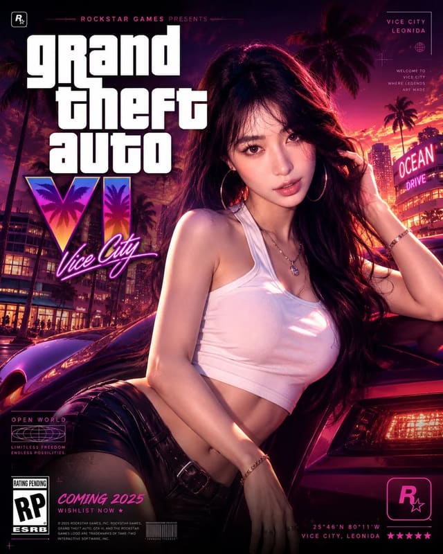 GPT Image 2 生成 GTA VI 风格霓虹海报