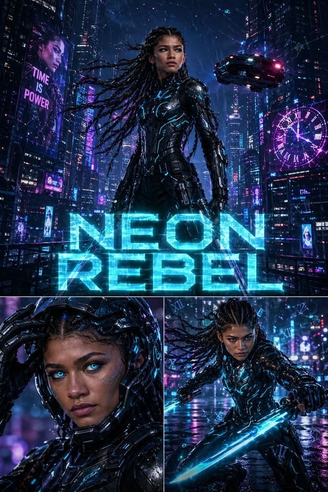 Zendaya Cyberpunk Warrior Triptych Poster