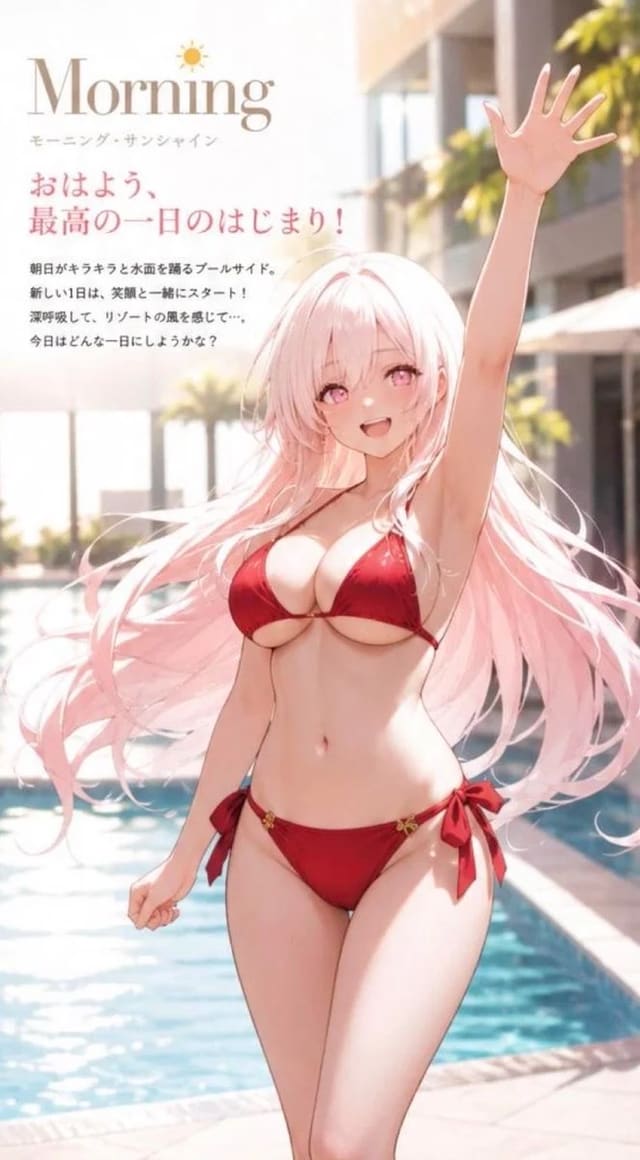 GPT Image 2で作るホテルのプールサイド水着スナップ写真集