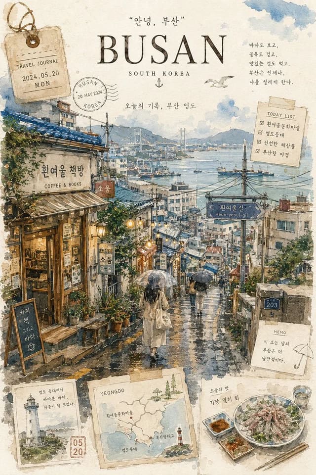 Dreamlike Watercolor Travel Journal Poster of Seoul