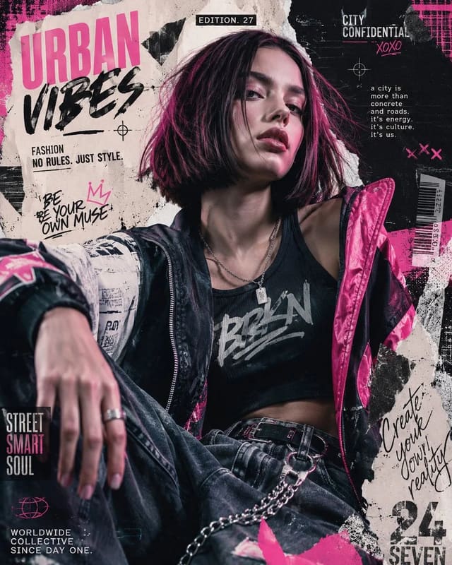Urban Fashion Editorial Collage Portrait Poster