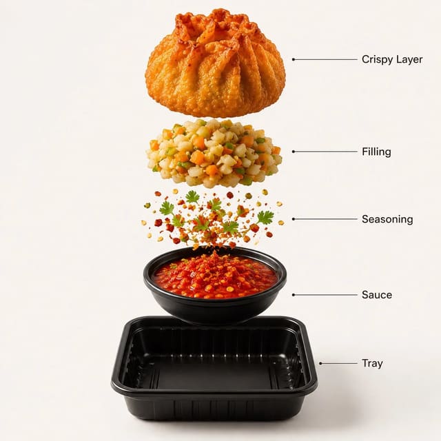 Crispy Fried Momos Product Photo and Exploded Infographic