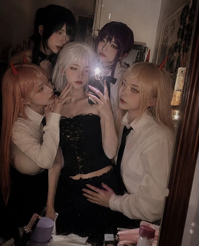 GPT Image 2 mirror selfie with anime cosplay characters