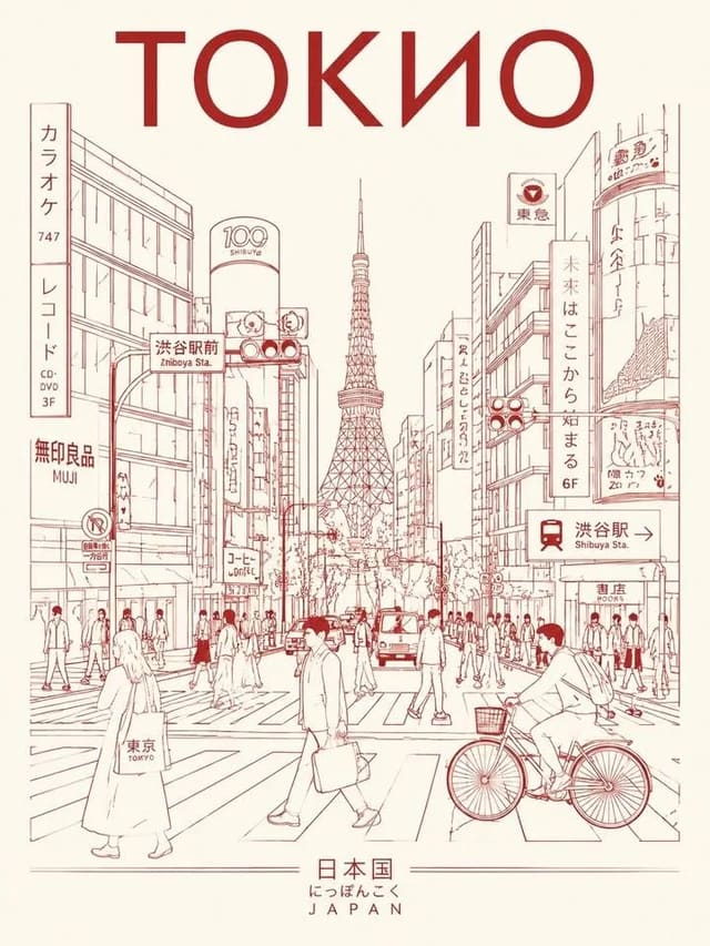 GPT-Image-2 prompt for minimalist Tokyo line art travel poster