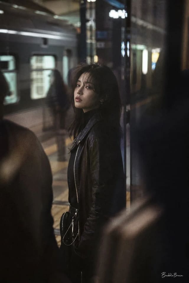 Emotional Impressionistic Korean Idol Portrait in a Night Subway Station