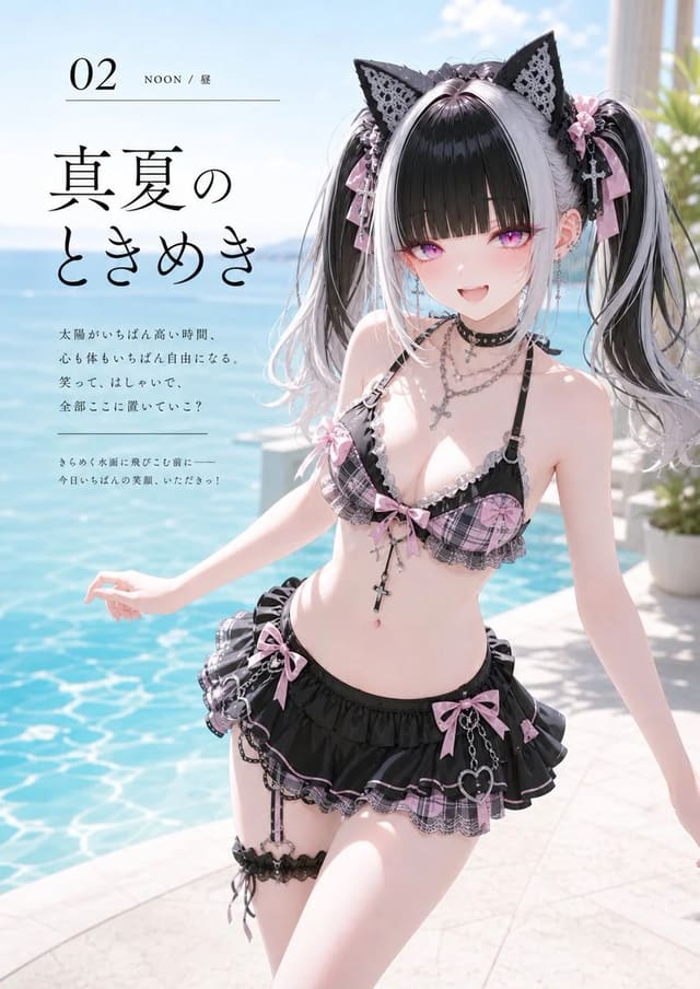 4ページ構成の朝から夜までを追う水着スナップ写真集プロンプト