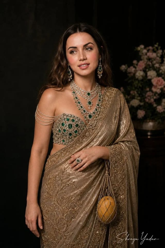 Ana de Armas in Liquid Gold Met Gala Saree
