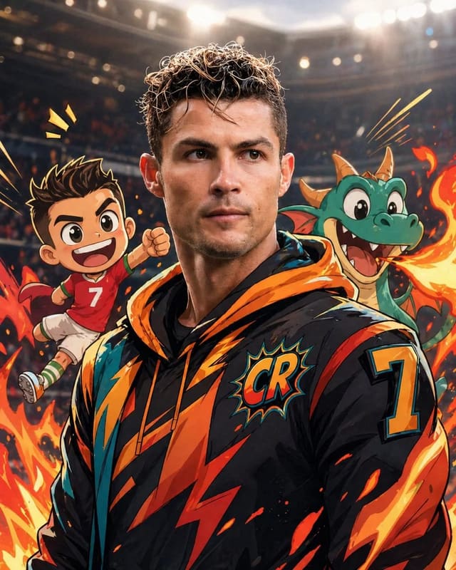 Mixed-reality comic transformation with realistic face and cartoon fire effects