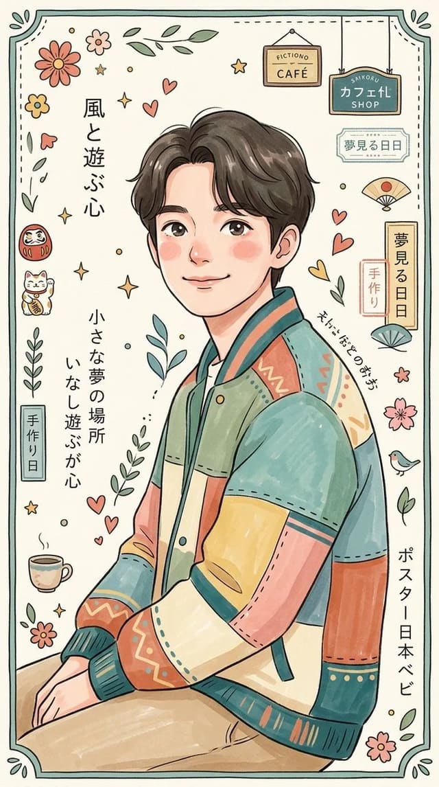 Whimsical Japanese Folk-Art Storybook Illustration Prompt