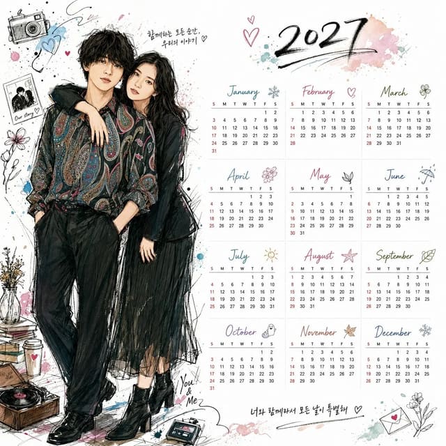 GPT Image 2 desktop calendar prompt with Korean illustration style