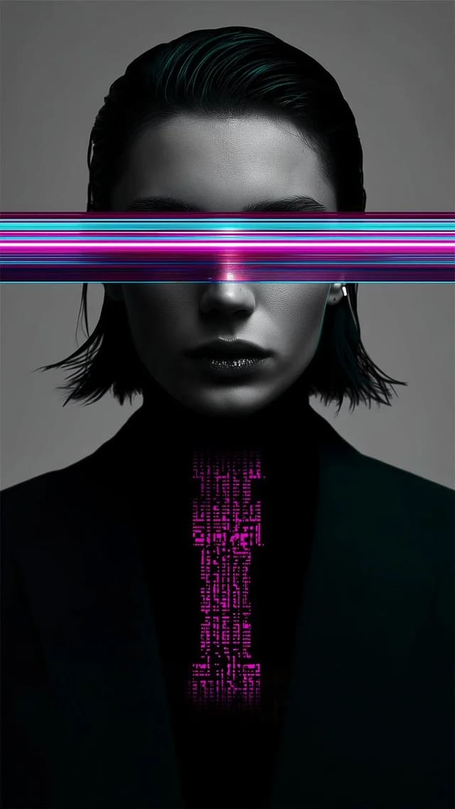 Cyberpunk Glitch High-Fashion Editorial Portrait