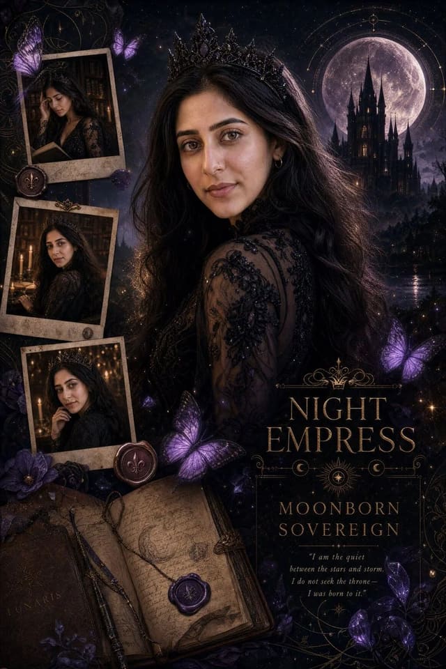 MOONBORN SOVEREIGN dark fantasy character profile collage