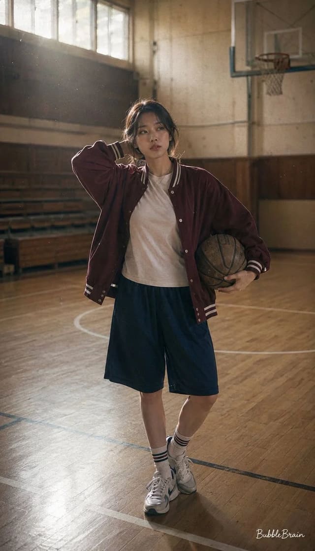 Photorealistic Korean Idol OOTD in an Old Basketball Gym