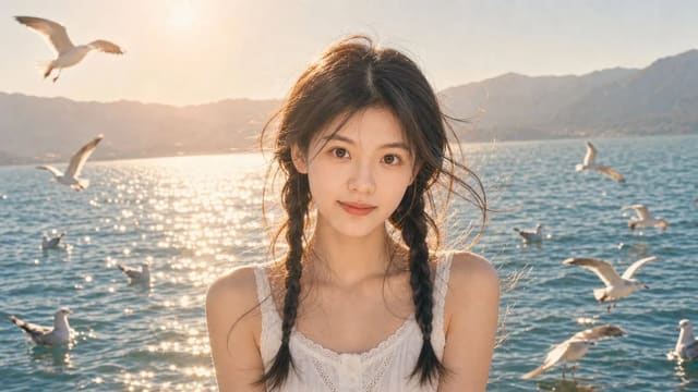 GPT Image 2 seaside portrait with softer braids