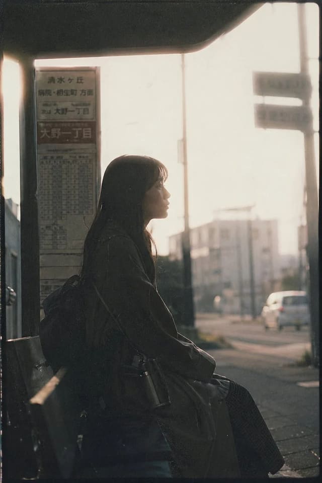 Japanese Negative Film Bus Stop Silhouette