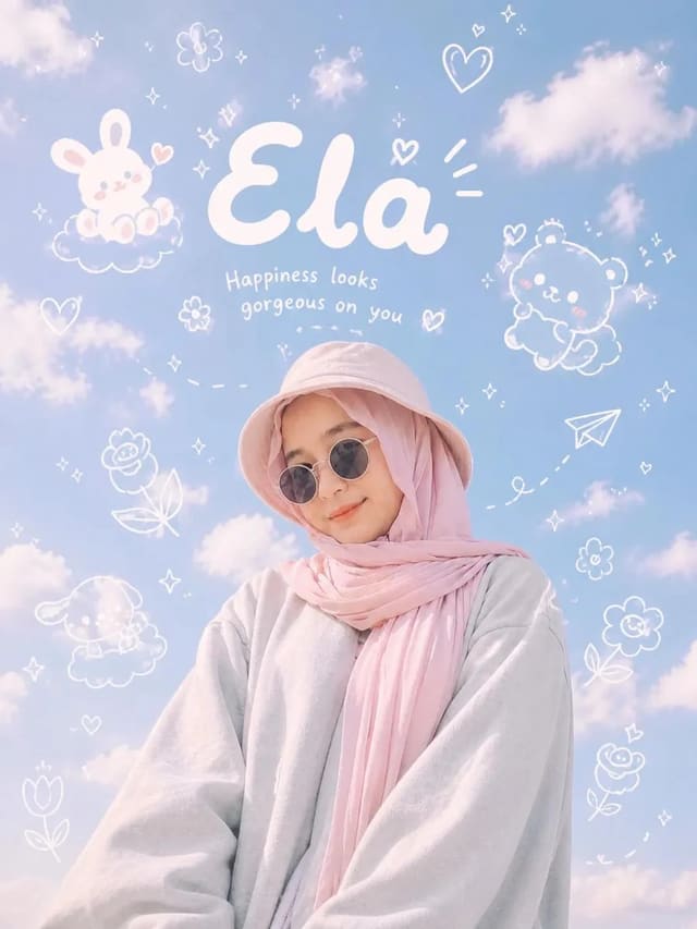Low-Angle Gen Z Portrait with Kawaii Sky Doodles