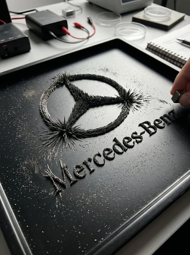Iron filings logo magnet scene