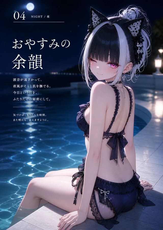 4ページ構成の朝から夜までを追う水着スナップ写真集プロンプト