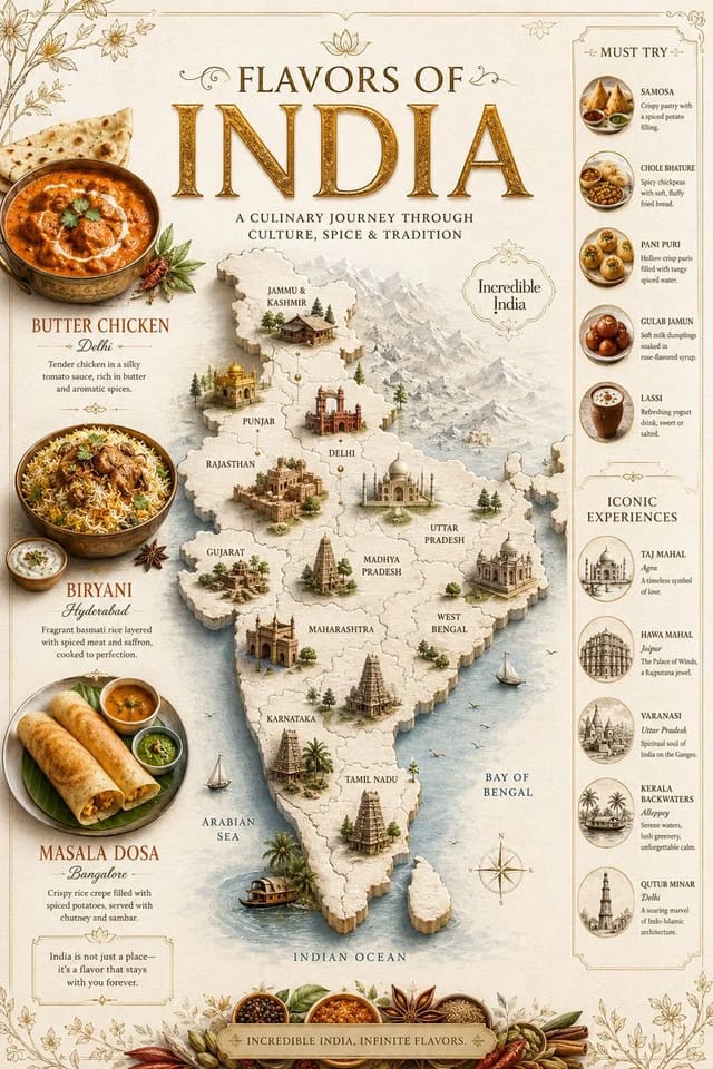 FLAVORS OF INDIA Luxury Culinary Travel Poster