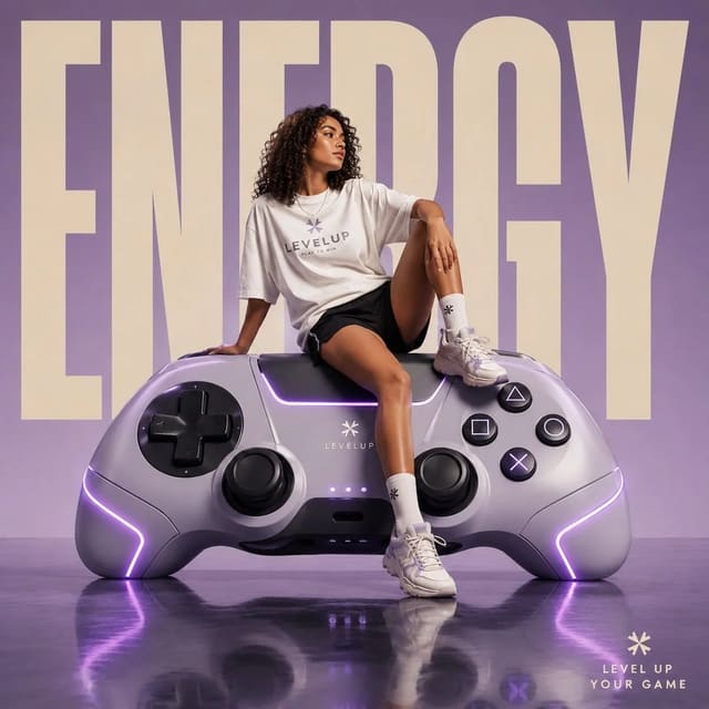 Luxury Futuristic Streetwear Campaign Poster with Giant Gaming Controller