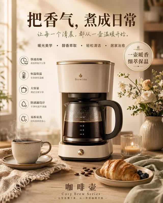 GPT Image 2 温馨家用电器产品海报提示词
