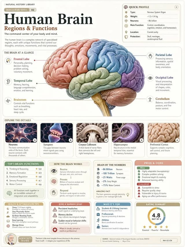 Human Brain Regions & Function Infographic