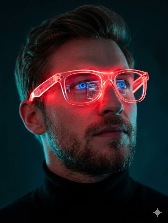 Cinematic Neon Portrait with Red Glasses