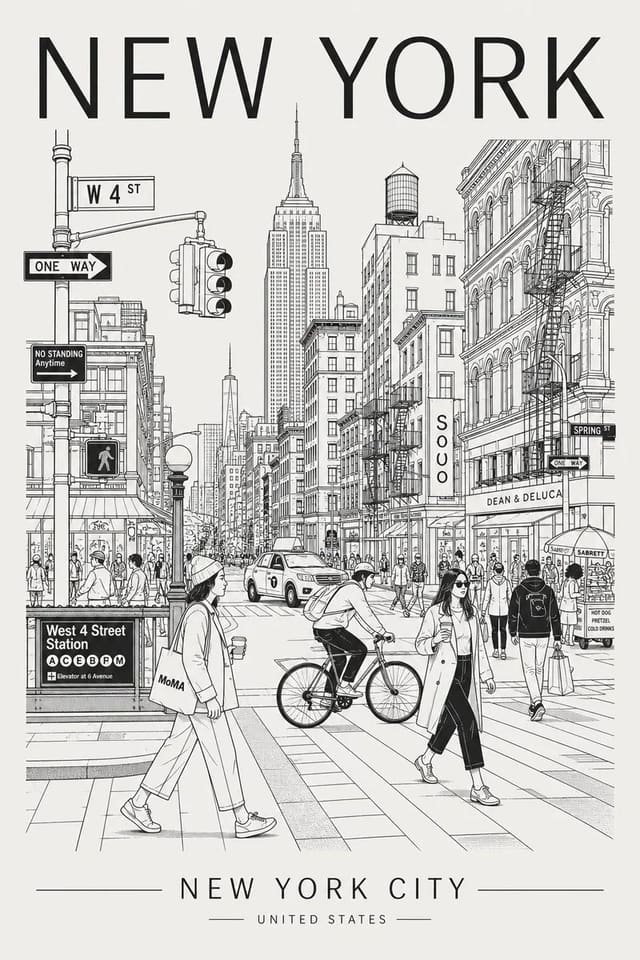 Minimalist Tokyo Travel Poster in Monochrome Line Art