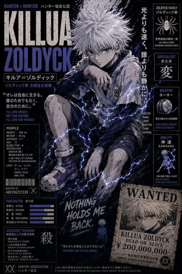 Killua Zoldyck Anime Streetwear Poster