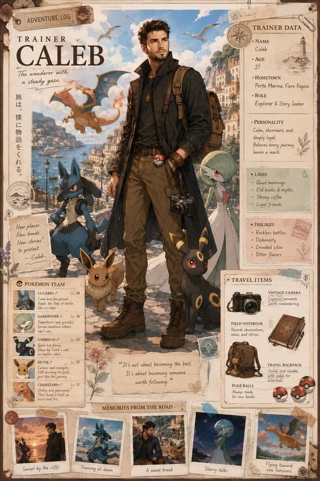 GPT Image 2 Pokémon Trainer Character Design Poster Prompt