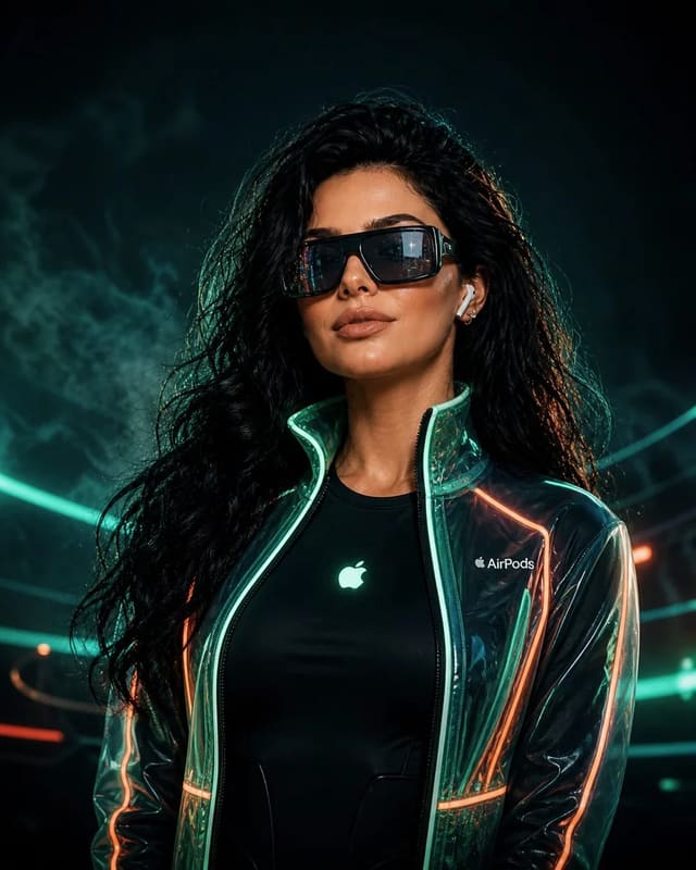 Cyberpunk fashion portrait with neon futuristic jacket