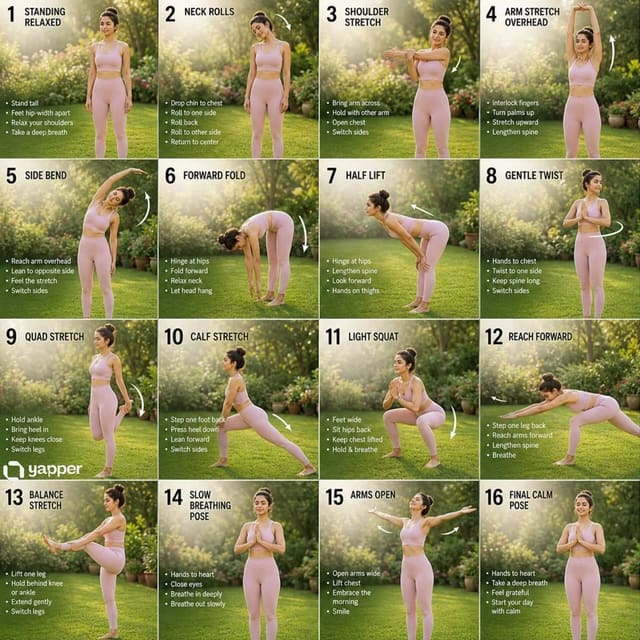 16-Step Morning Yoga Routine Storyboard in a Golden-Hour Garden