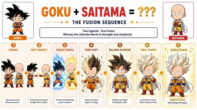 Chibi fusion transformation sequence: Goku + Saitama