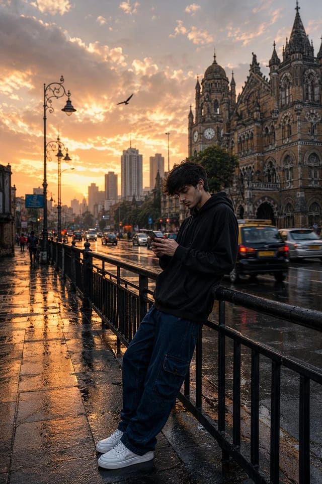 Rainy Golden Hour Street Portrait in Mumbai