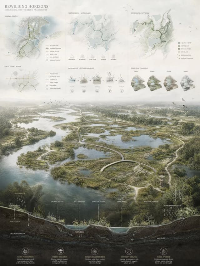 Cinematic Ecological Landscape Architecture Presentation Board