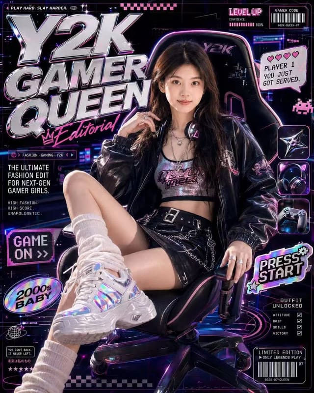 Y2K Cyber Gamer Girl Magazine-Style Editorial