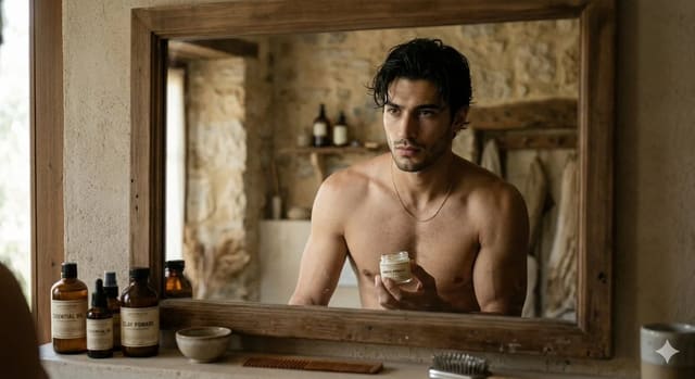 Cinematic Bathroom Mirror Portrait Prompt