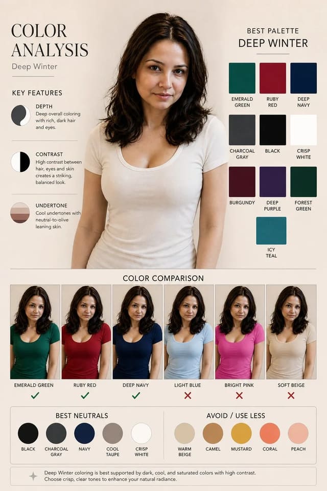 Deep Winter Color Analysis Infographic Poster