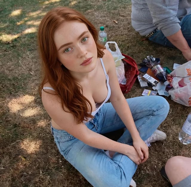 Photorealistic Outdoor Portrait of a Freckled Red-Haired Woman